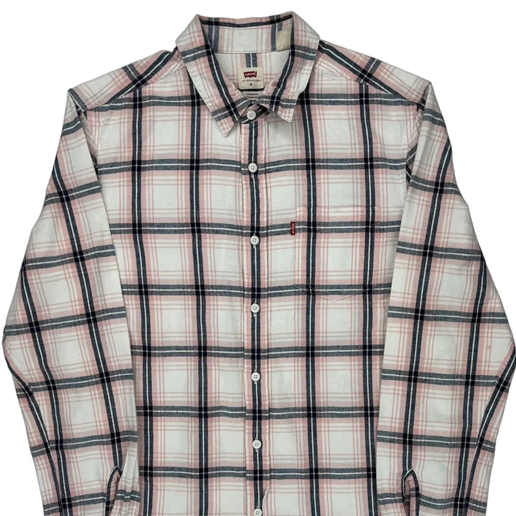 Levis Checked Flannel Shirt - Medium White Cotton - Image 5