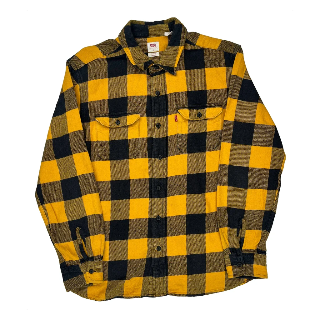 Levis Checked Flannel Shirt - Large Yellow Cotton