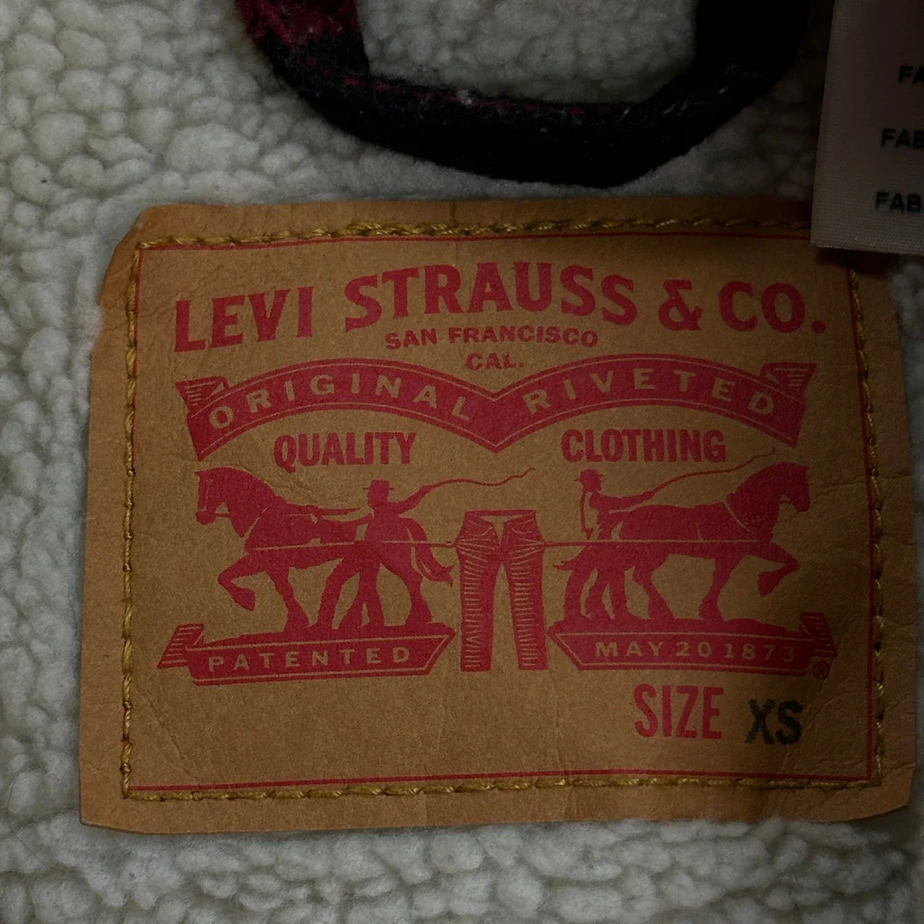 Sherpa Lined Levis Checked Jacket - XS Red Cotton - Image 3