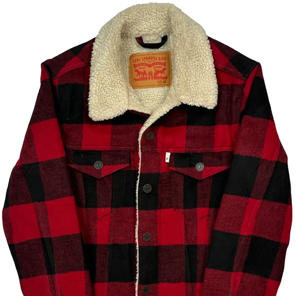 Sherpa Lined Levis Checked Jacket - XS Red Cotton - Image 4