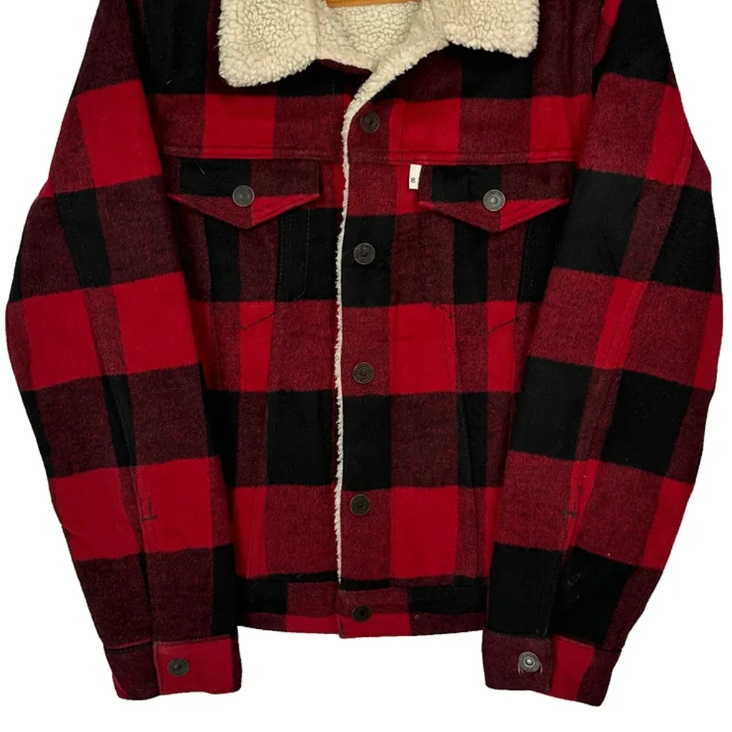 Sherpa Lined Levis Checked Jacket - XS Red Cotton - Image 5