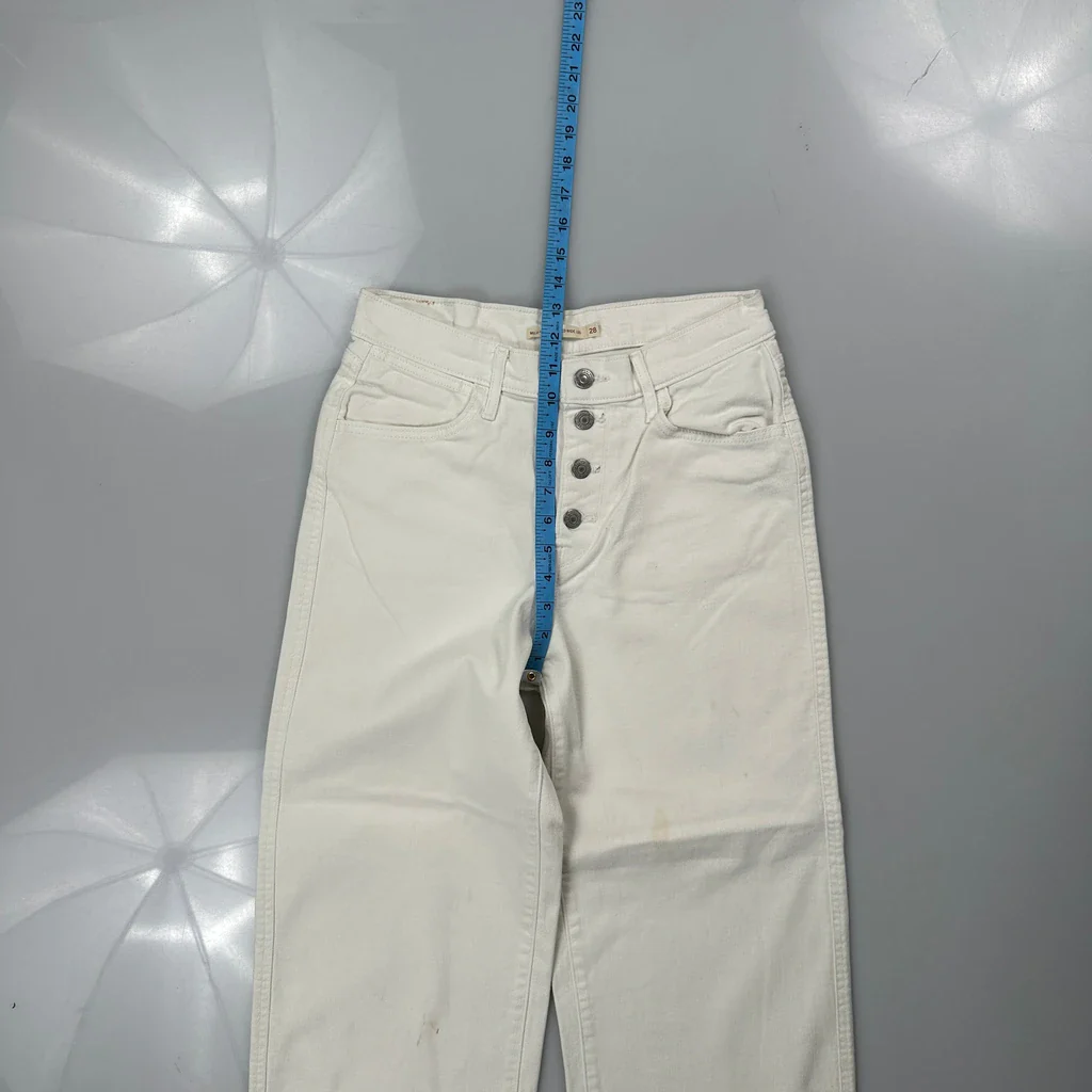 Levis Wide Leg Jeans - 28W UK 8 White Cotton - Image 4