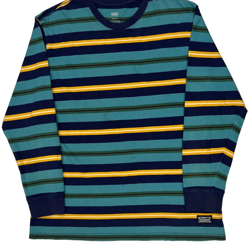 Levis Striped Long Sleeve T-Shirt - Medium Blue Cotton - Image 4