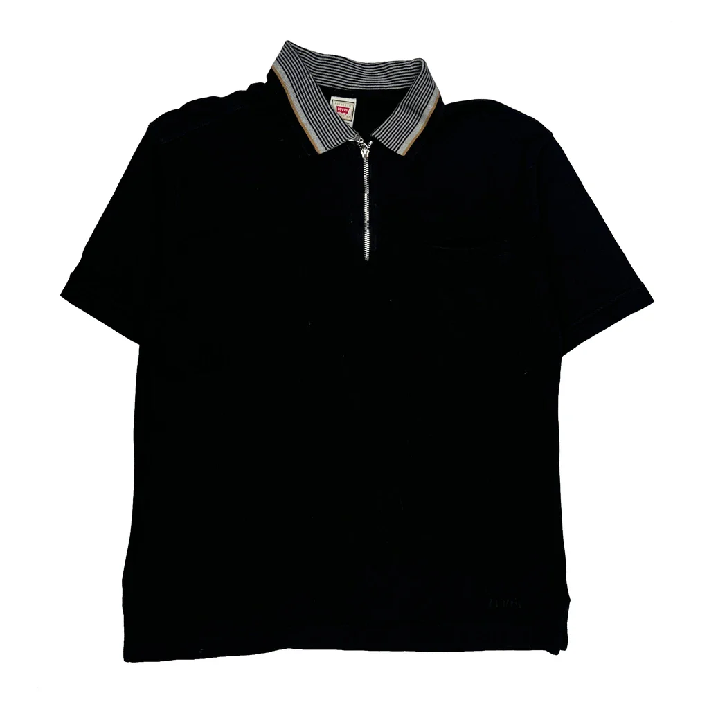 Levis Striped Polo Shirt - Large Black Cotton