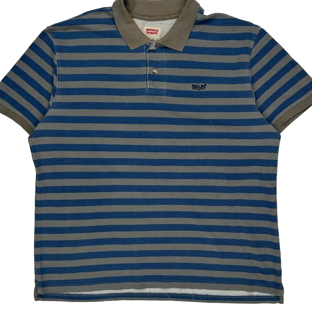 Levis Striped Polo Shirt - 2XL Blue Cotton - Image 5
