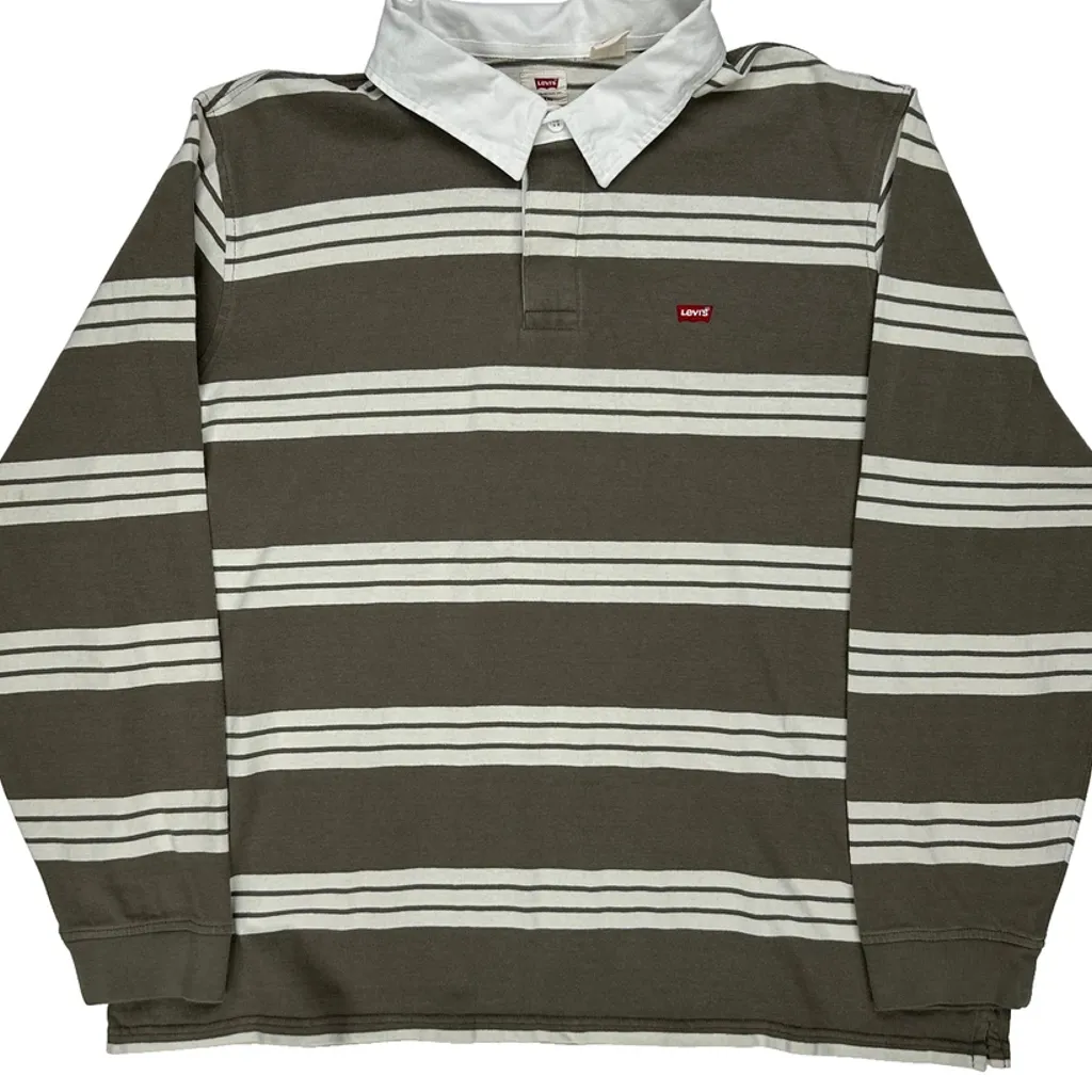 Levis Striped Rugby Shirt - 2XL Brown Cotton - Image 5