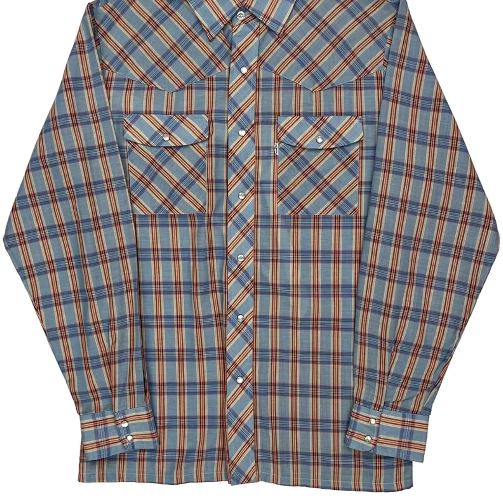 Levis Checked Shirt - Medium Blue Polyester Blend - Image 5