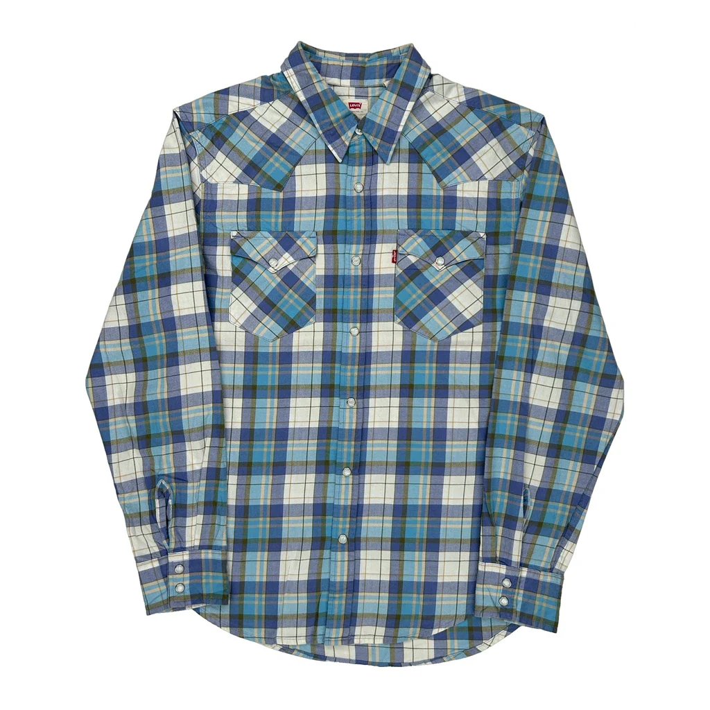 Levis Checked Shirt - Medium Blue Cotton