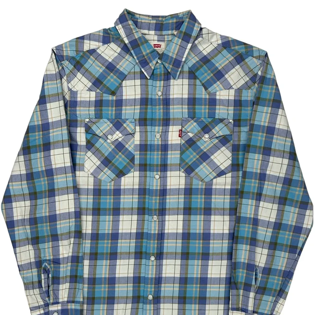 Levis Checked Shirt - Medium Blue Cotton - Image 5