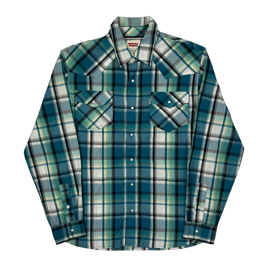 Levis Checked Shirt - Medium Blue Cotton