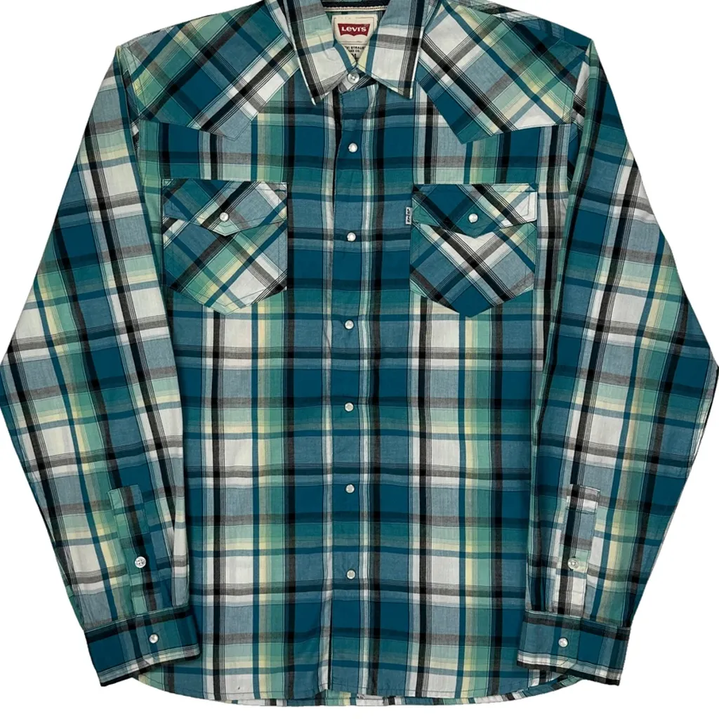 Levis Checked Shirt - Medium Blue Cotton - Image 4