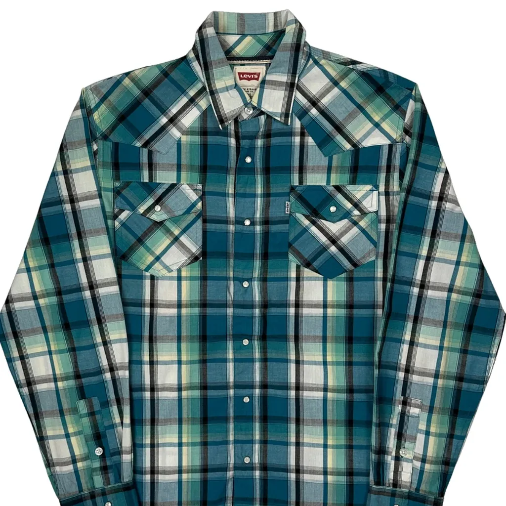 Levis Checked Shirt - Medium Blue Cotton - Image 5