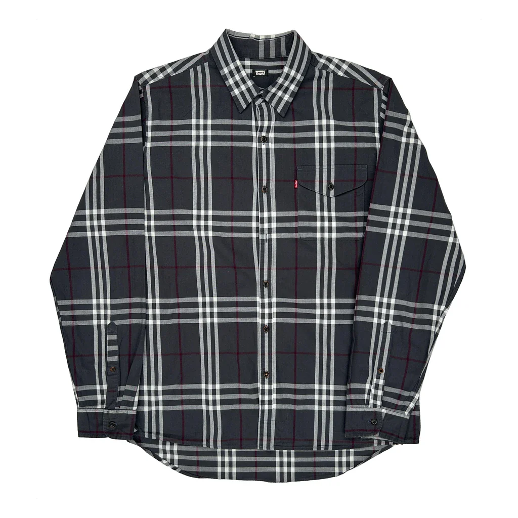 Levis Checked Shirt - XL Gray Cotton