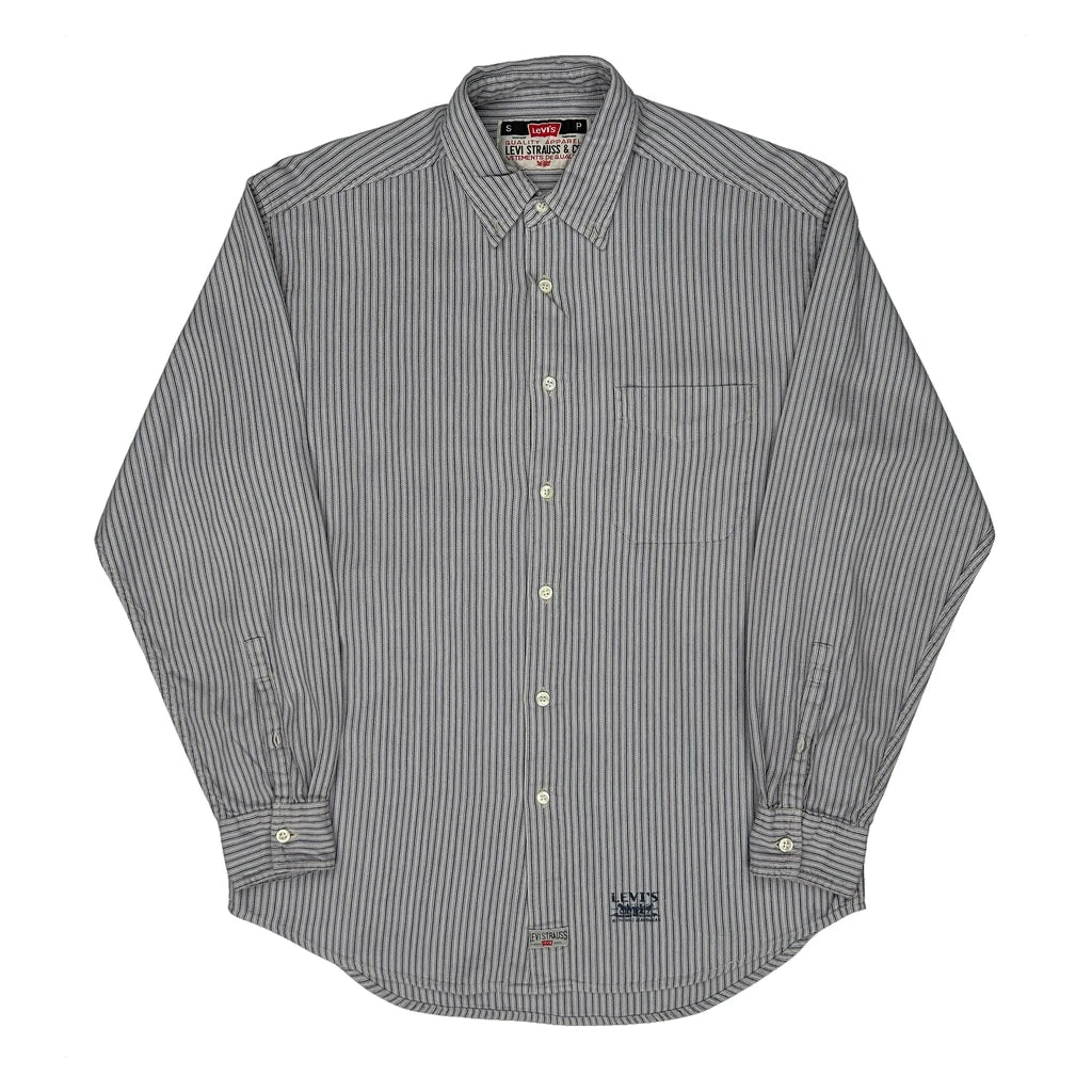Levis Striped Shirt - Small Grey Cotton