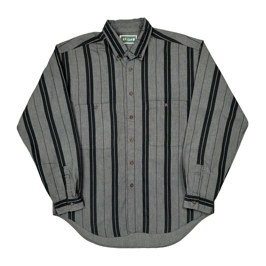 Levis Striped Shirt - XL Grey Cotton