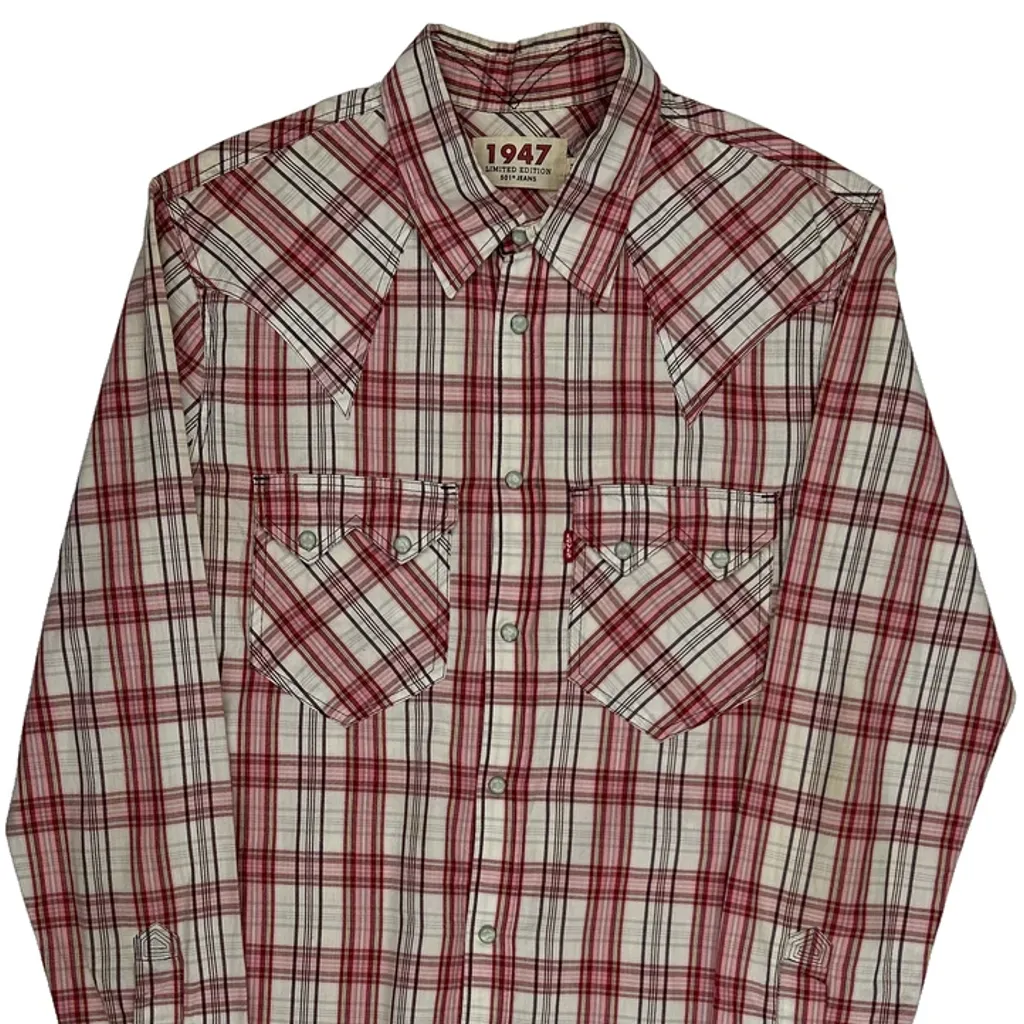 Levis Checked Shirt - Medium Red Cotton - Image 4