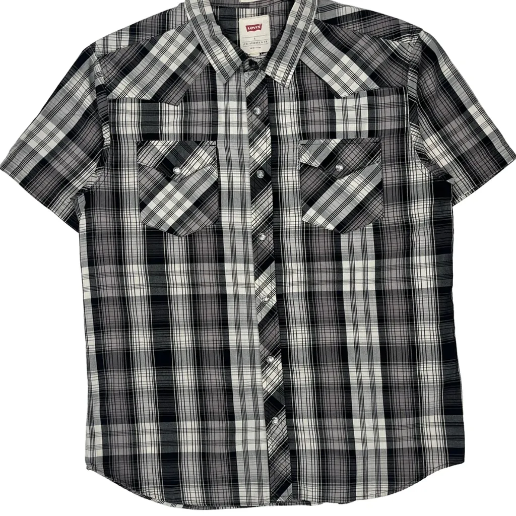 Levis Checked Short Sleeve Shirt - Large Black & White Cotton - Image 4