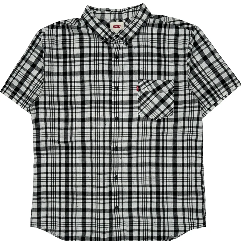 Levis Checked Short Sleeve Shirt - XL Black & White Cotton - Image 5