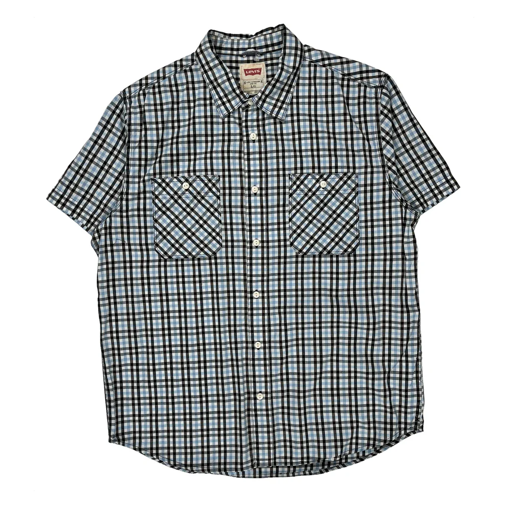 Levis Checked Short Sleeve Shirt - Large Blue Cotton