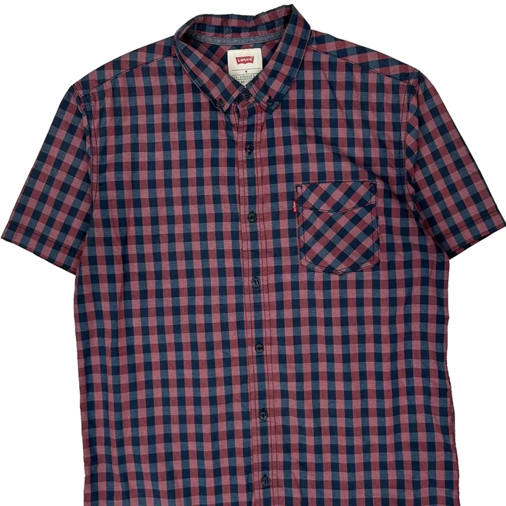 Levis Checked Short Sleeve Shirt - Medium Blue Cotton - Image 5
