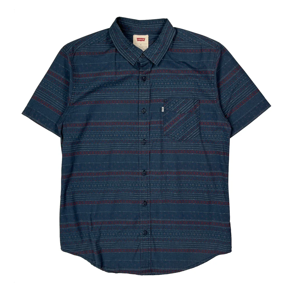 Levis Striped Short Sleeve Shirt - Medium Blue Cotton