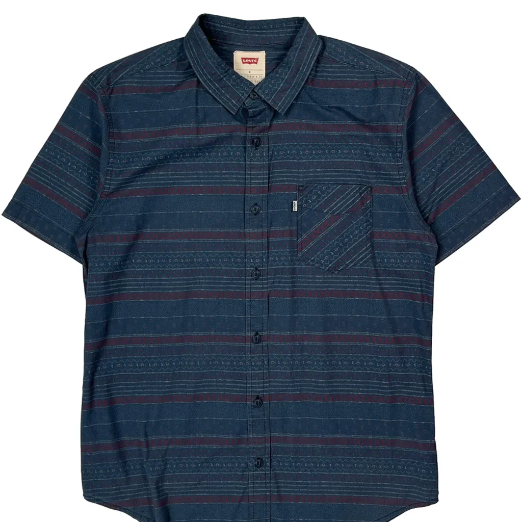 Levis Striped Short Sleeve Shirt - Medium Blue Cotton - Image 5