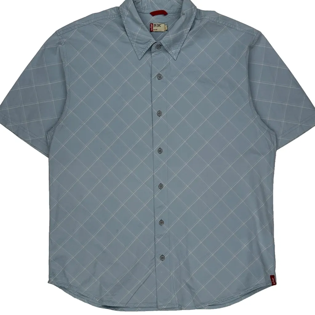 Levis Checked Short Sleeve Shirt - Small Blue Cotton - Image 4