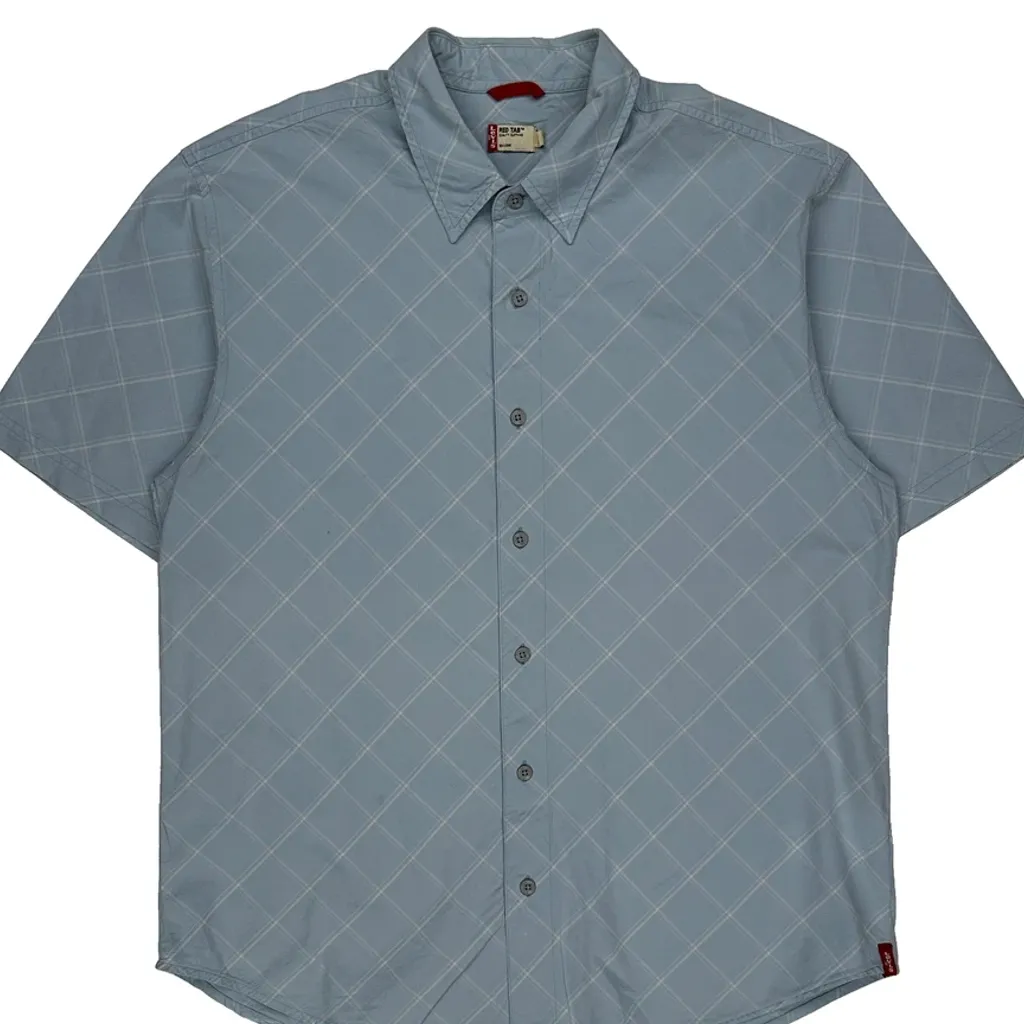 Levis Checked Short Sleeve Shirt - Small Blue Cotton - Image 5
