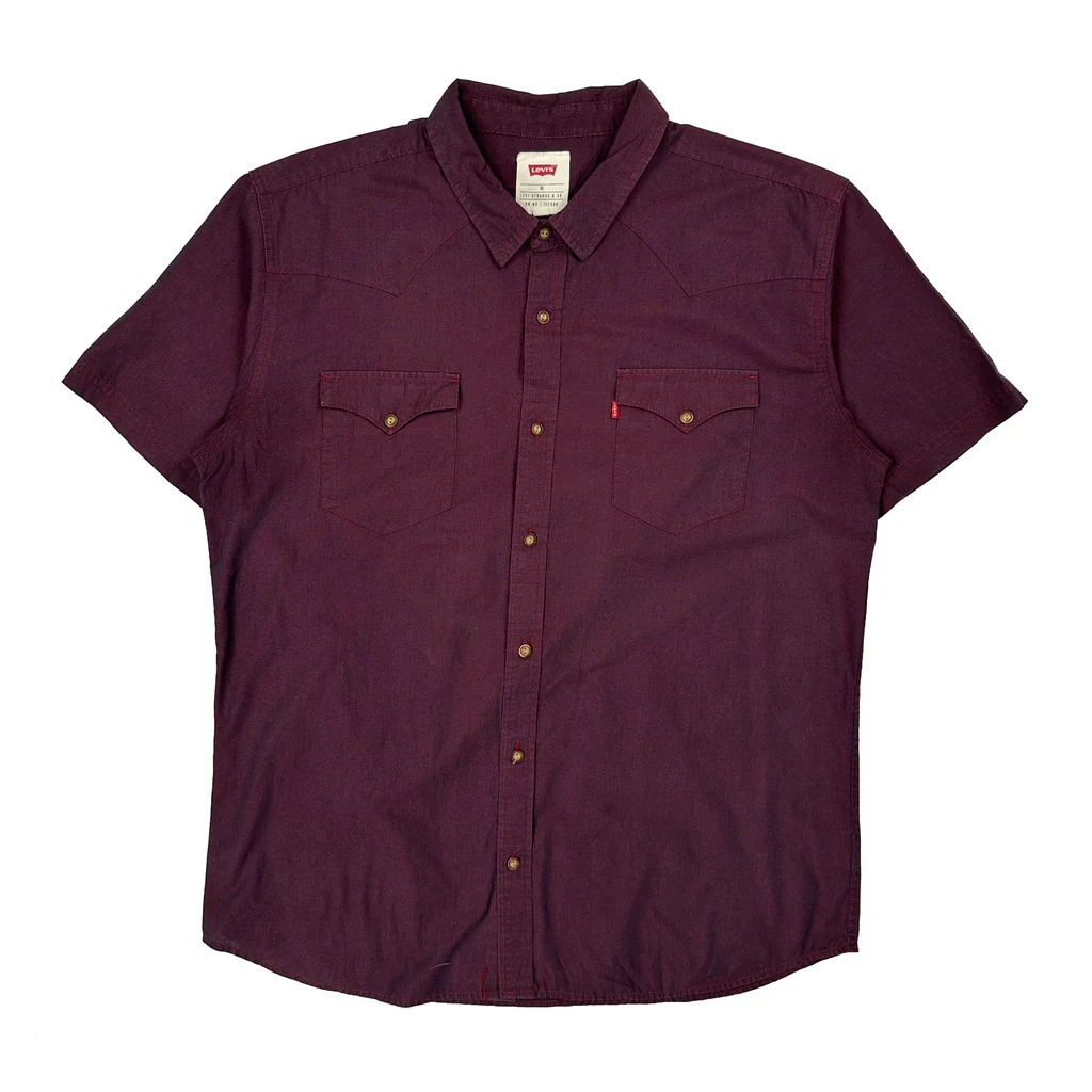 Levis Short Sleeve Shirt - XL Burgundy Cotton