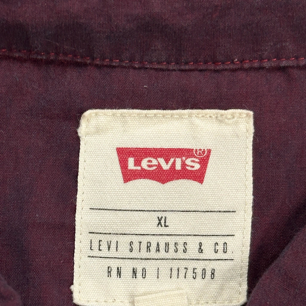 Levis Short Sleeve Shirt - XL Burgundy Cotton - Image 3