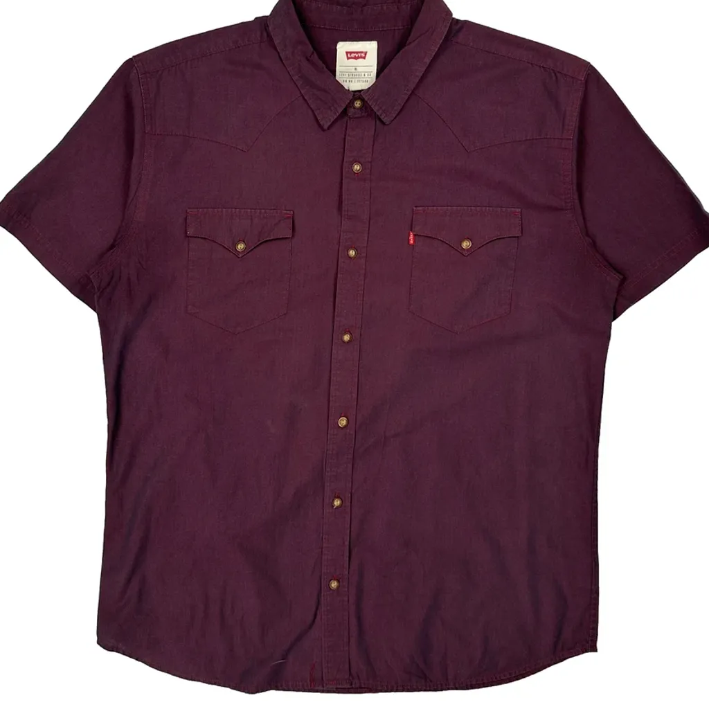 Levis Short Sleeve Shirt - XL Burgundy Cotton - Image 4