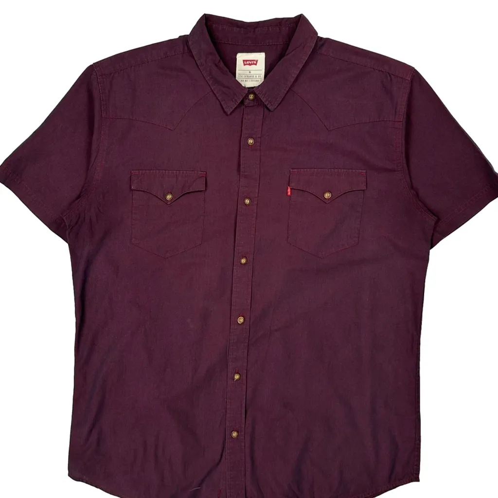 Levis Short Sleeve Shirt - XL Burgundy Cotton - Image 5
