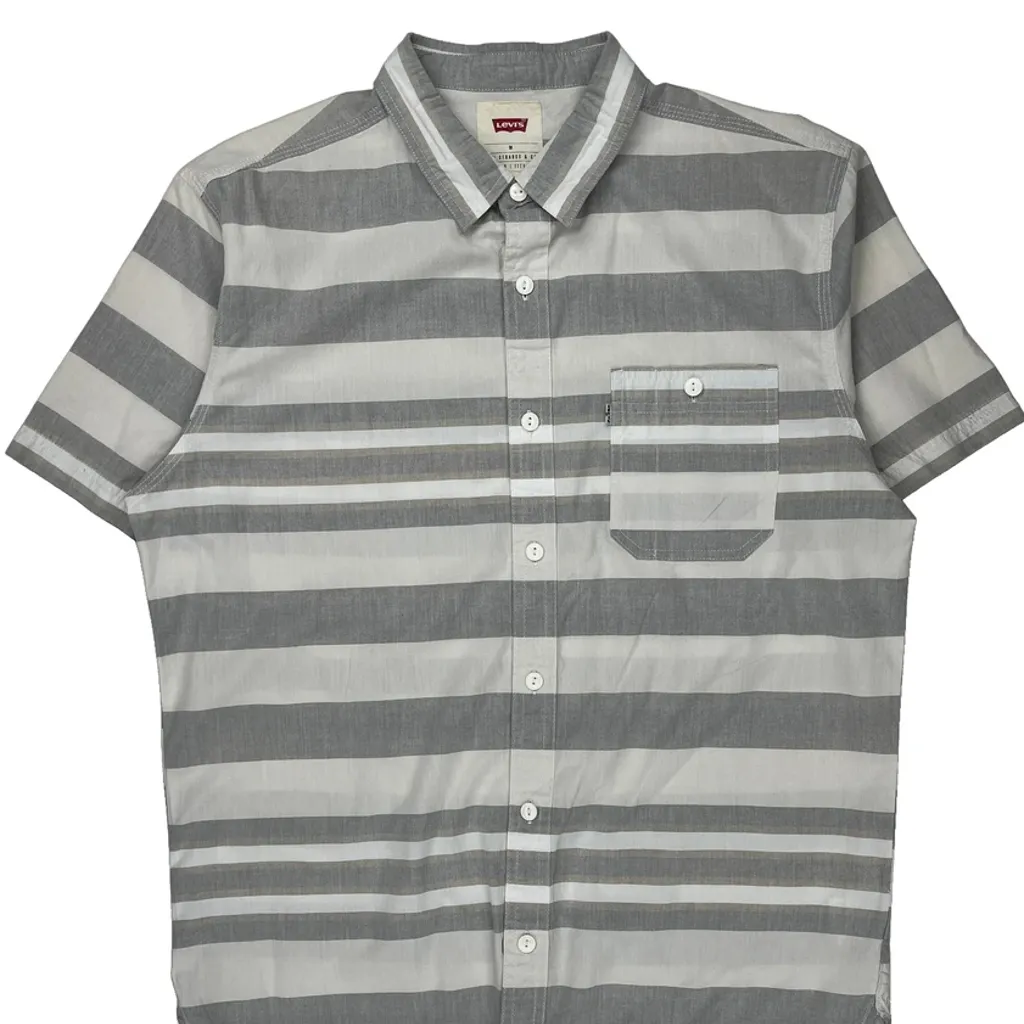 Levis Striped Short Sleeve Shirt - Medium Gray Cotton - Image 5