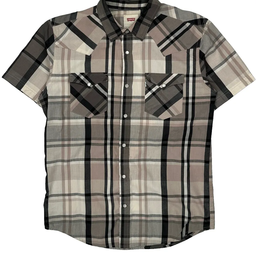 Levis Checked Short Sleeve Shirt - Small Grey Cotton - Image 4