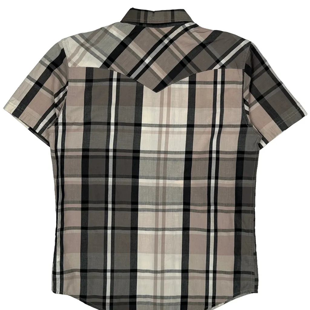 Levis Checked Short Sleeve Shirt - Small Grey Cotton - Image 7