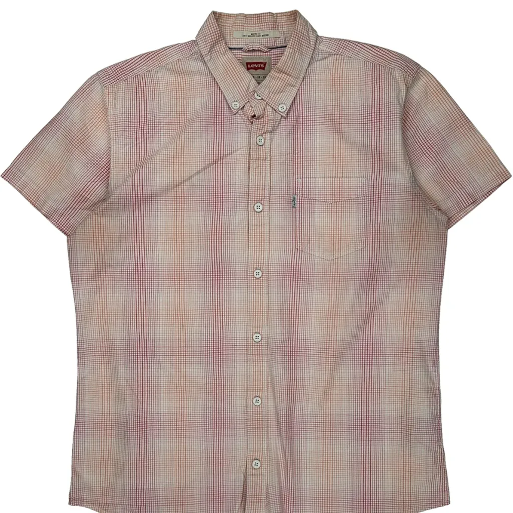 Levis Checked Short Sleeve Shirt - XL Red Cotton - Image 4