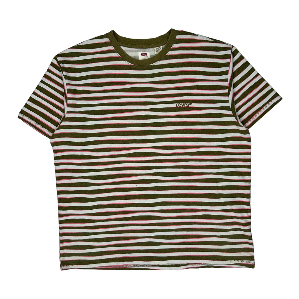 Levis Striped T-Shirt - Large Green Cotton
