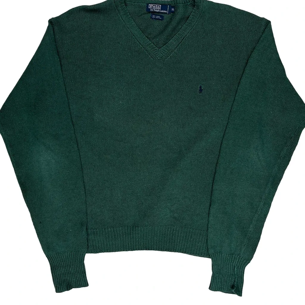 Linen Cotton Polo By Ralph Lauren Chunky Knit Jumper - XL Green Linen Blend - Image 7