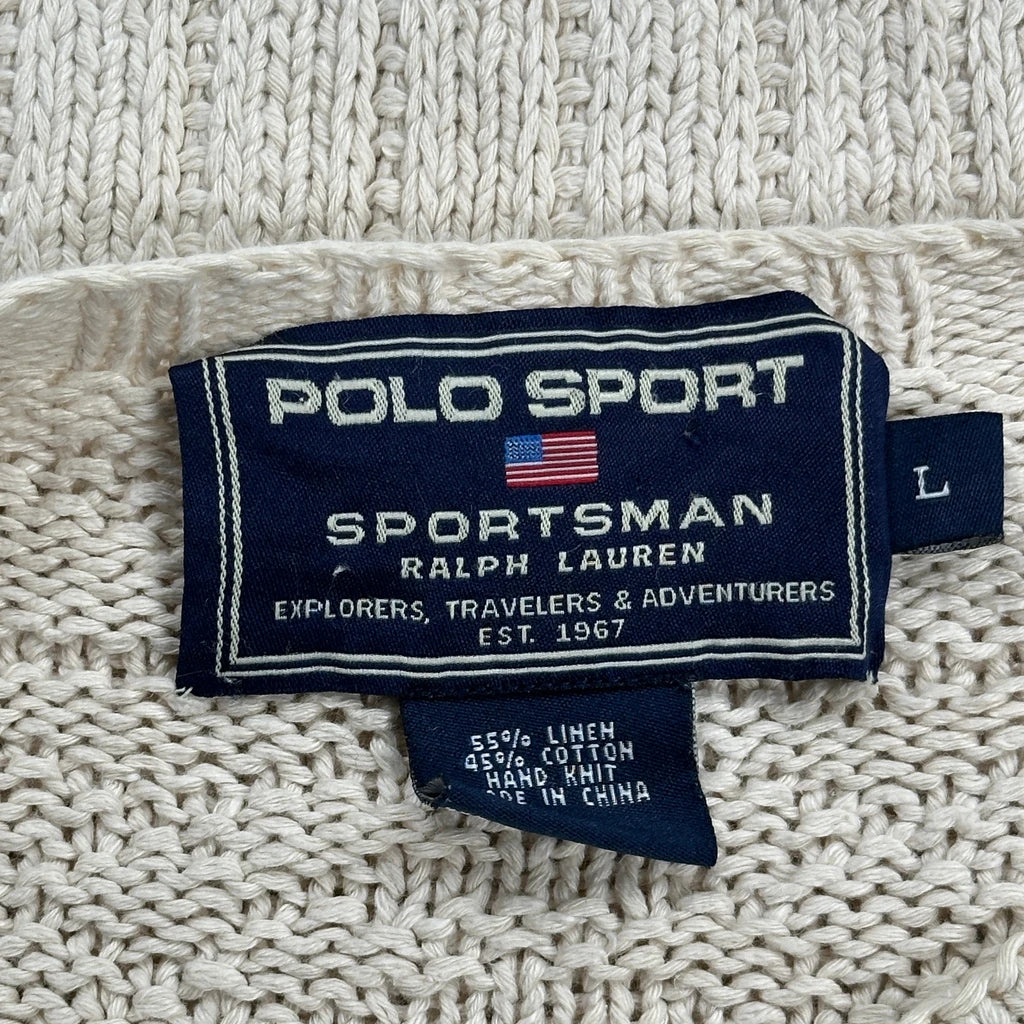 Linen Cotton Ralph Lauren Polo Sport Chunky Knit Jumper - Large Cream Linen Blend - Image 3