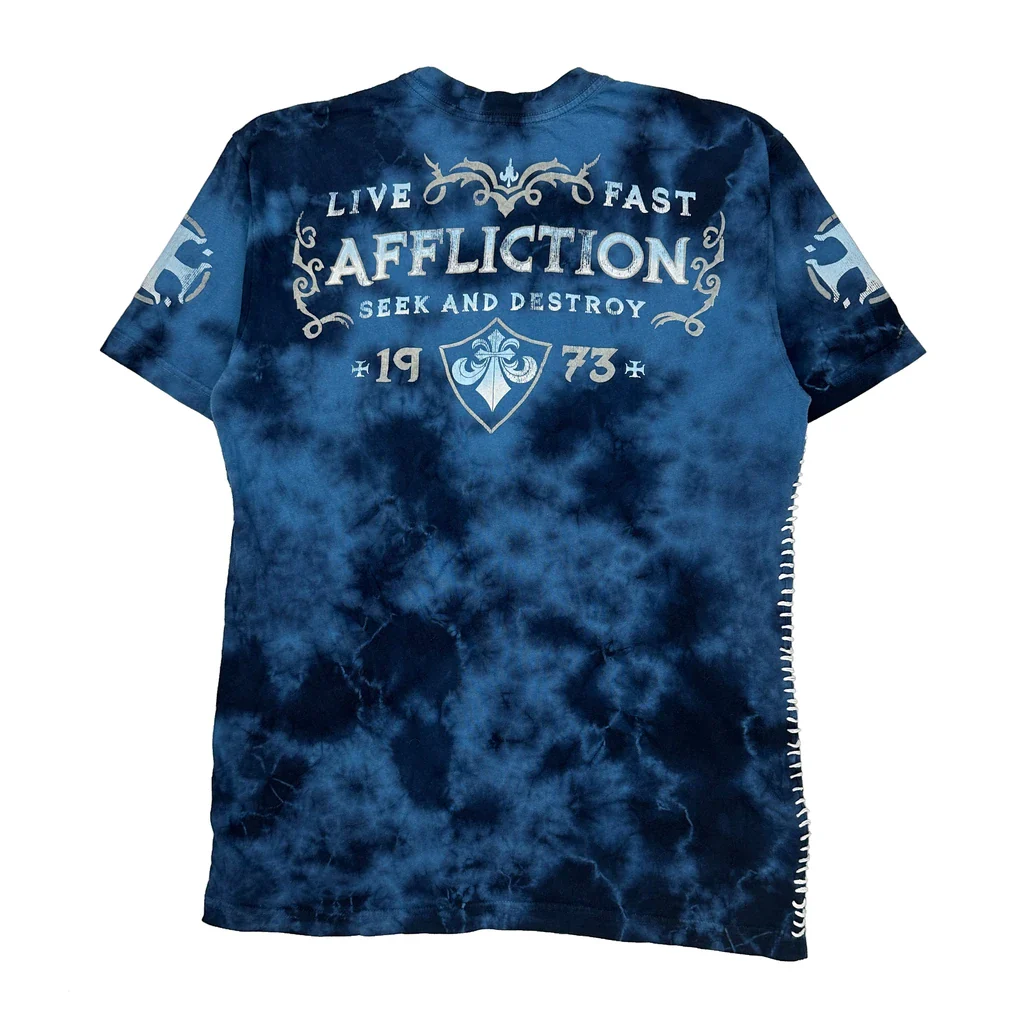 Live Fast Affliction Graphic T-Shirt - Large Blue Cotton - Image 2