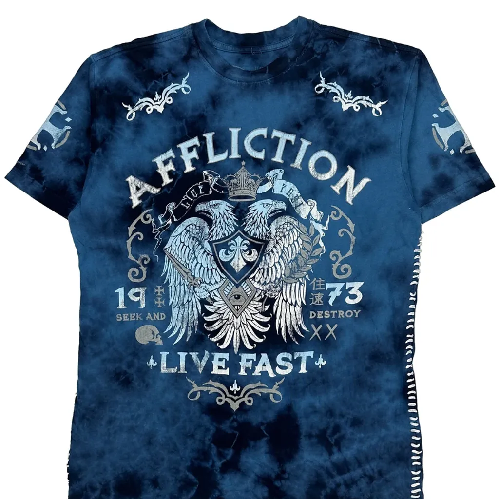 Live Fast Affliction Graphic T-Shirt - Large Blue Cotton - Image 5
