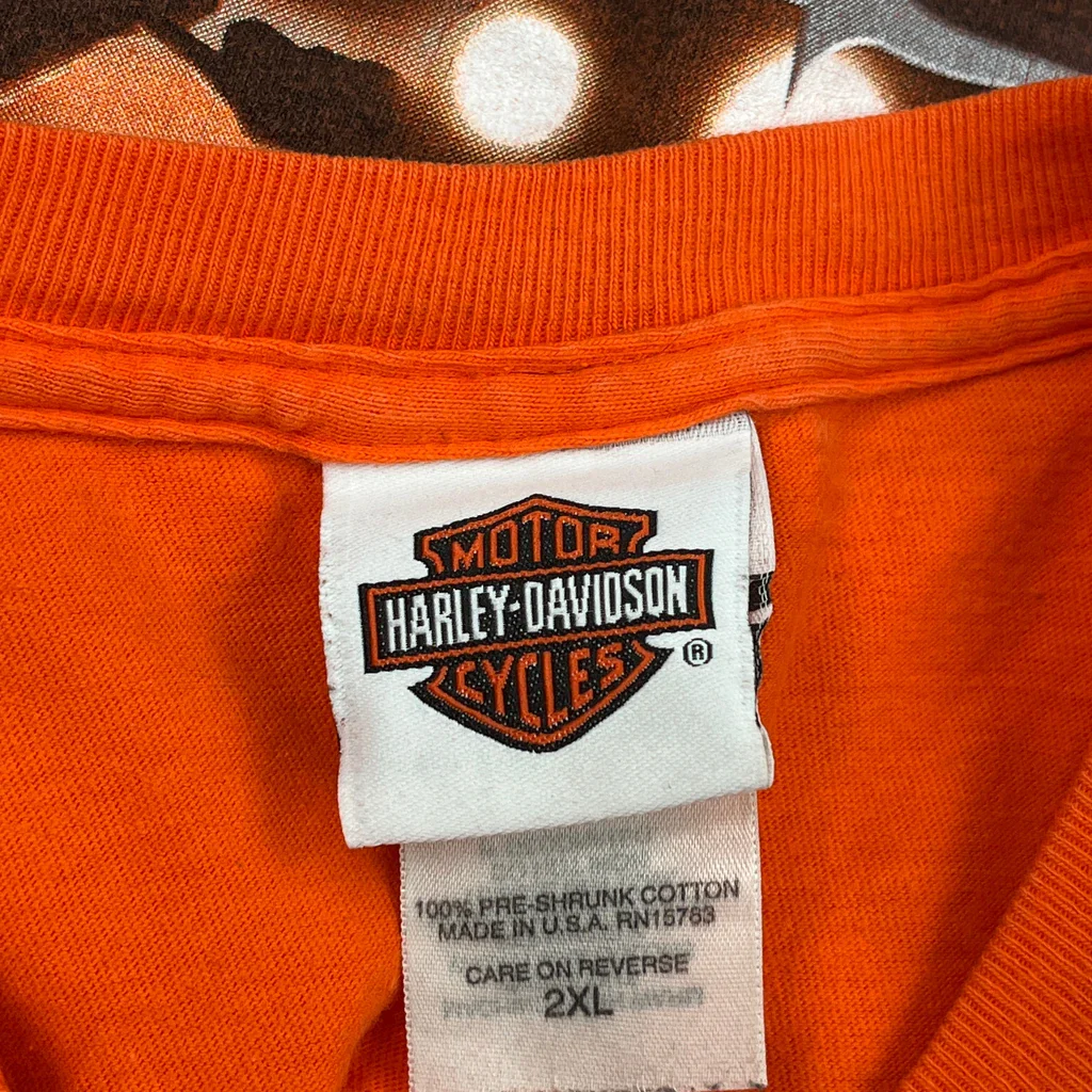 Live Free Ride Free Harley Davidson Graphic T-Shirt - 2XL Orange Cotton - Image 3