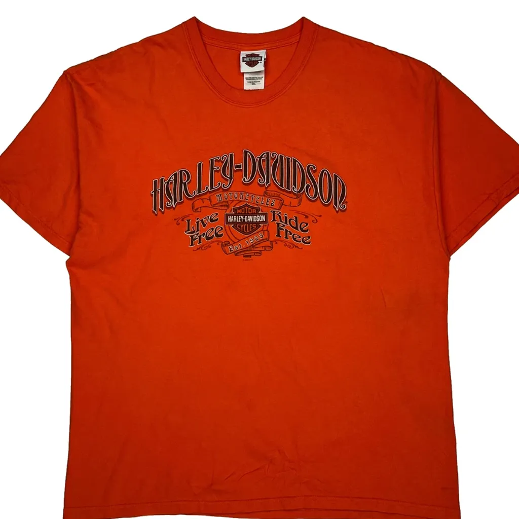 Live Free Ride Free Harley Davidson Graphic T-Shirt - 2XL Orange Cotton - Image 4