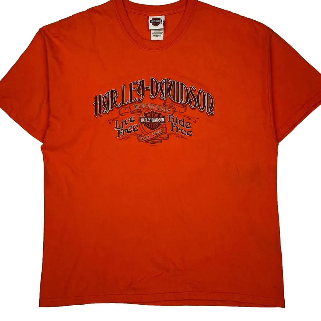 Live Free Ride Free Harley Davidson Graphic T-Shirt - 2XL Orange Cotton - Image 5
