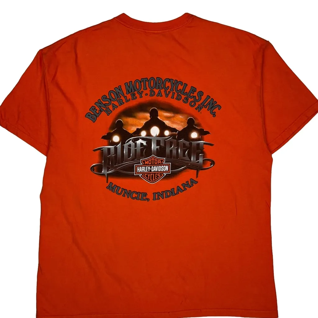 Live Free Ride Free Harley Davidson Graphic T-Shirt - 2XL Orange Cotton - Image 7