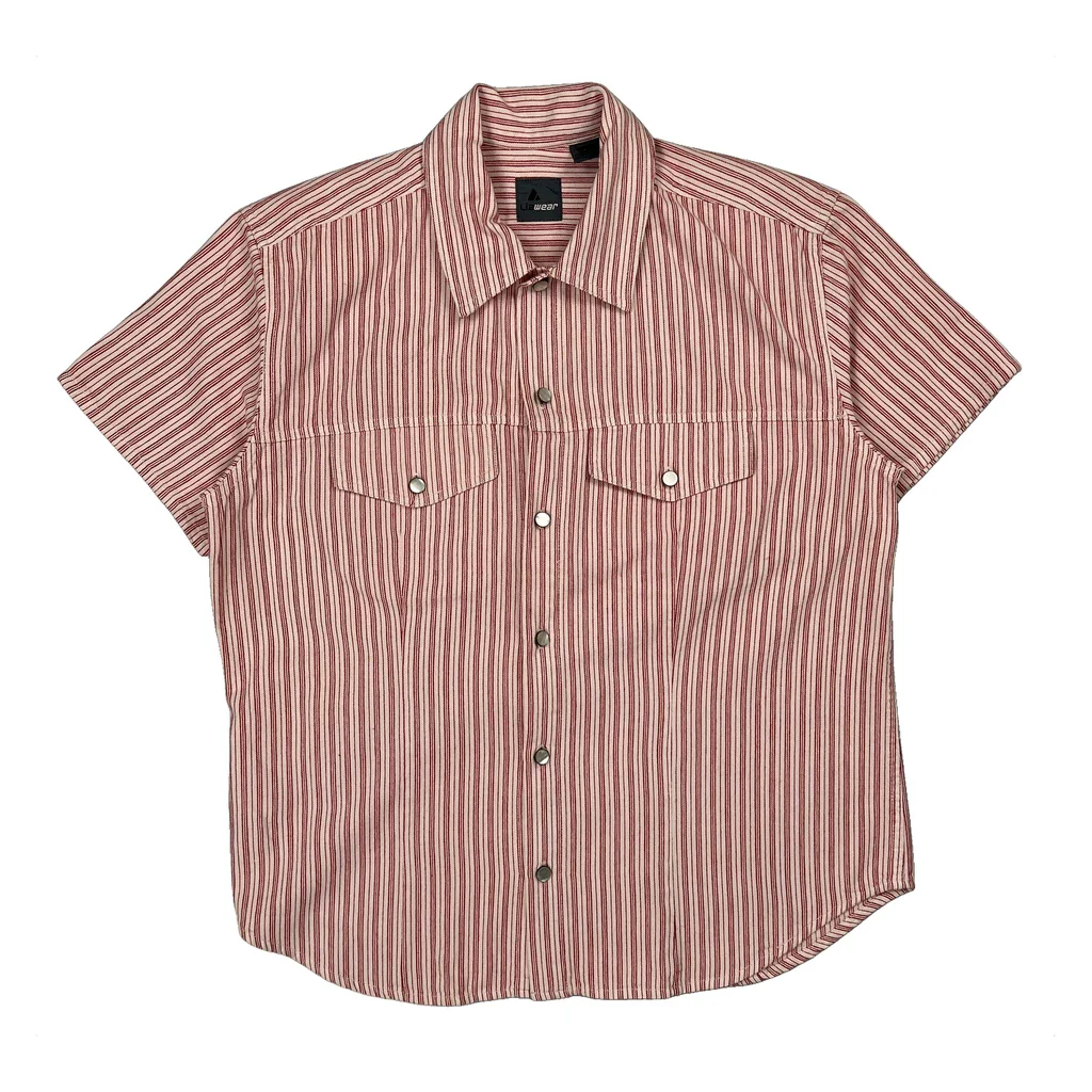 Liz Wear Striped Short Sleeve Shirt - Medium Red Cotton