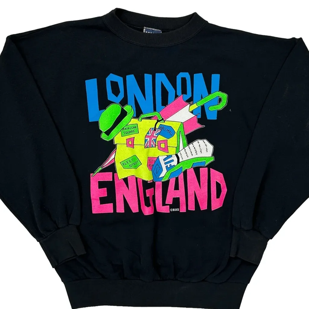 London England Theme Blues Graphic Sweatshirt - Large Black Cotton - Image 5