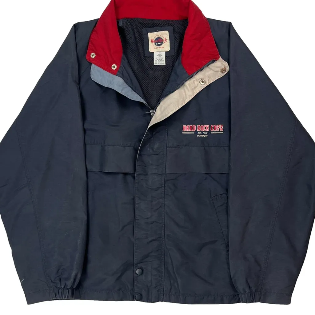 London Hard Rock Cafe Graphic Windbreaker - Large Navy Nylon - Image 5