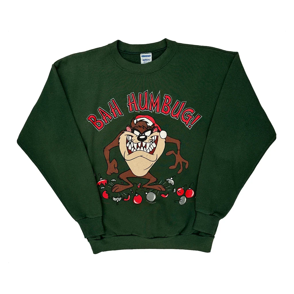 Looney Tunes Ultimate Sportswear Taz Christmas Sweatshirt - Large Green Cotton Blend
