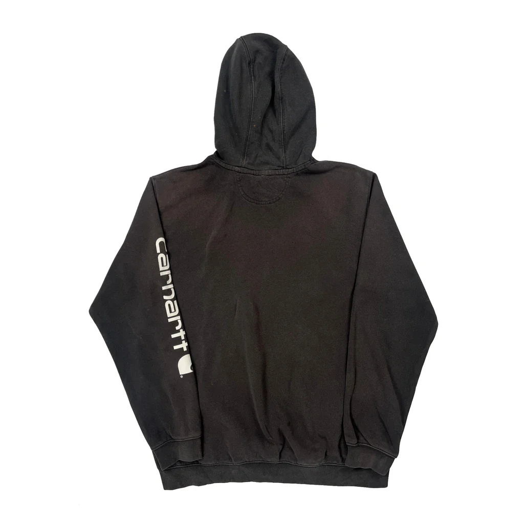 Loose Fit Carhartt Spellout Hoodie - XL Black Cotton - Image 2